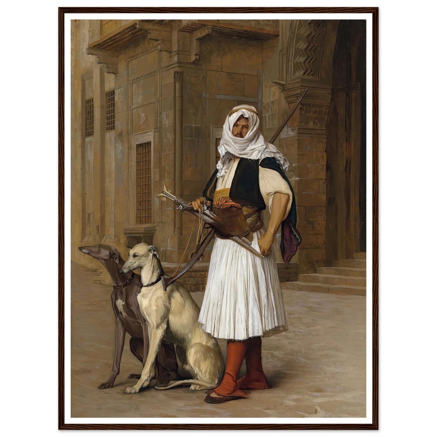 Arnaut and two Whippets (1867) Art Print | Jean Leon Gerome - Framed Poster - 30x40 cm / 12x16″ - Black frame