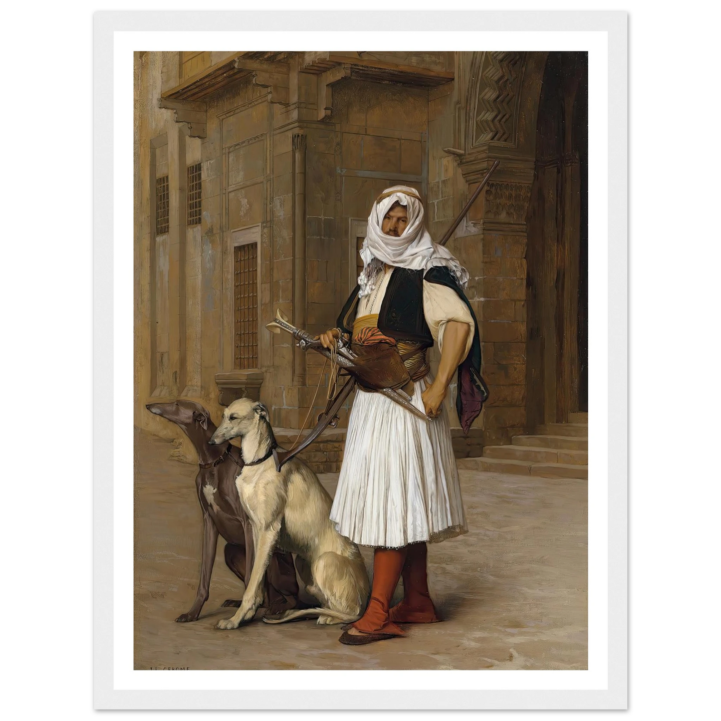 Arnaut and two Whippets (1867) Art Print | Jean Leon Gerome - Framed Poster - 30x40 cm / 12x16″ - Black frame