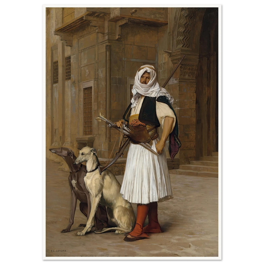 Arnaut and two Whippets (1867) Art Print | Jean Leon Gerome - Framed Poster - 30x40 cm / 12x16″ - Black frame