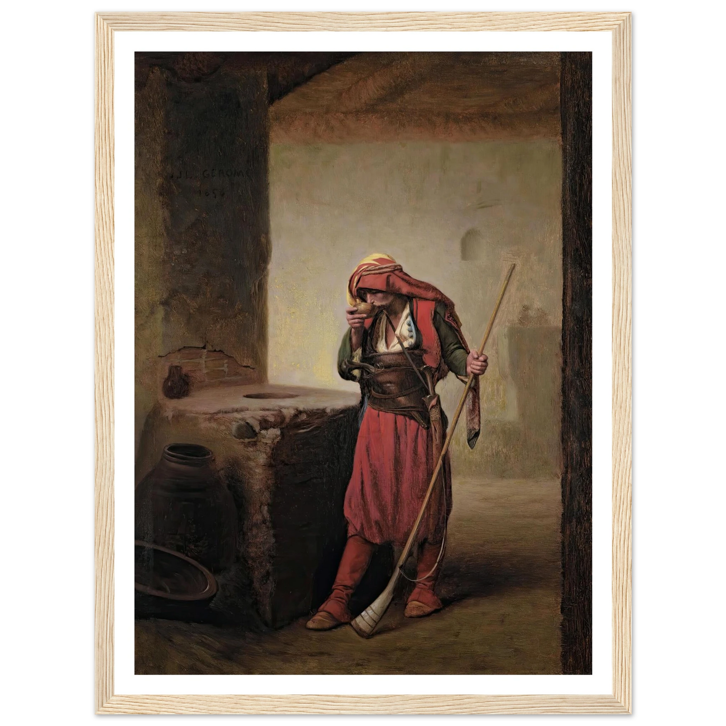 Arnaut Drinking (1856) Art Print | Jean Leon Gerome - Framed Poster - 30x40 cm / 12x16″ - Black frame