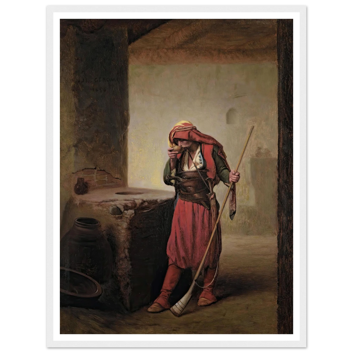 Arnaut Drinking (1856) Art Print | Jean Leon Gerome - Framed Poster - 30x40 cm / 12x16″ - Black frame