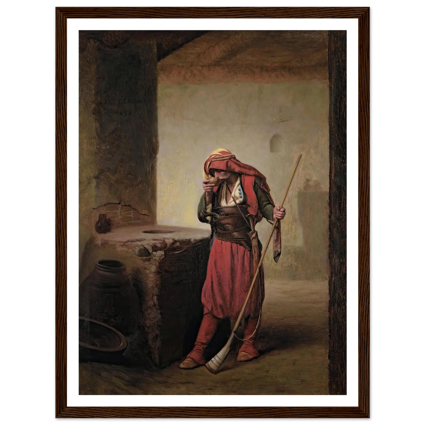 Arnaut Drinking (1856) Art Print | Jean Leon Gerome - Framed Poster - 30x40 cm / 12x16″ - Black frame