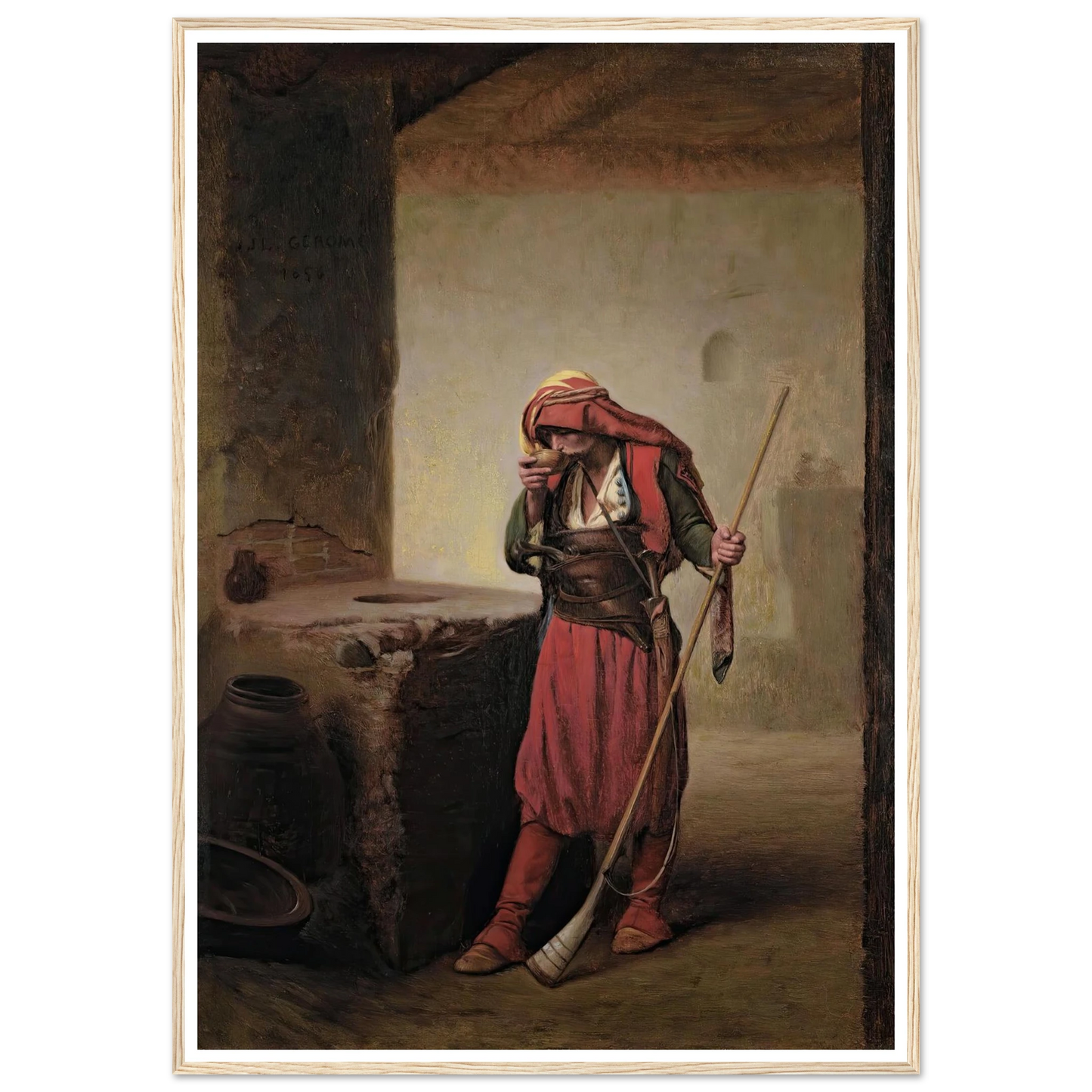 Arnaut Drinking (1856) Art Print | Jean Leon Gerome - Framed Poster - 30x40 cm / 12x16″ - Black frame
