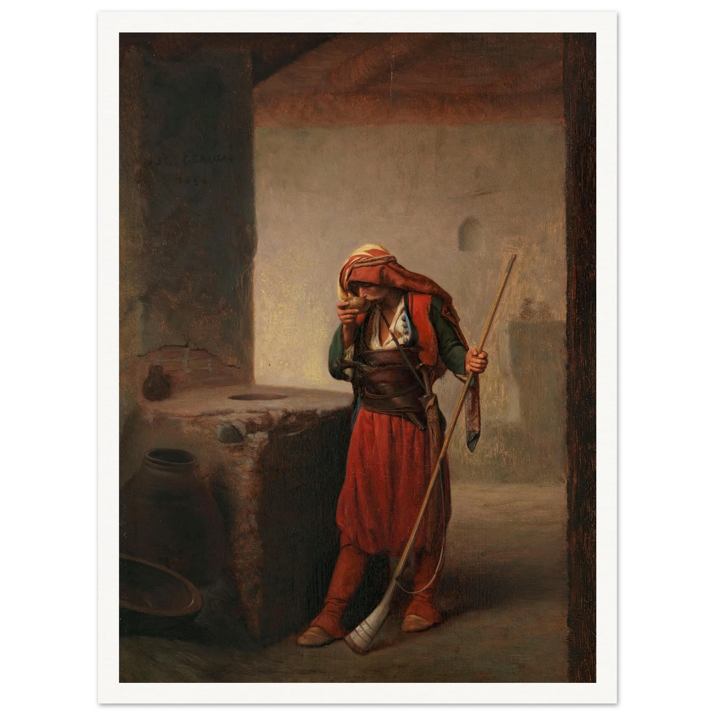 Arnaute buvant (1856) Art Print | Jean Leon Gerome - Framed Poster - 30x40 cm / 12x16″ - Black frame