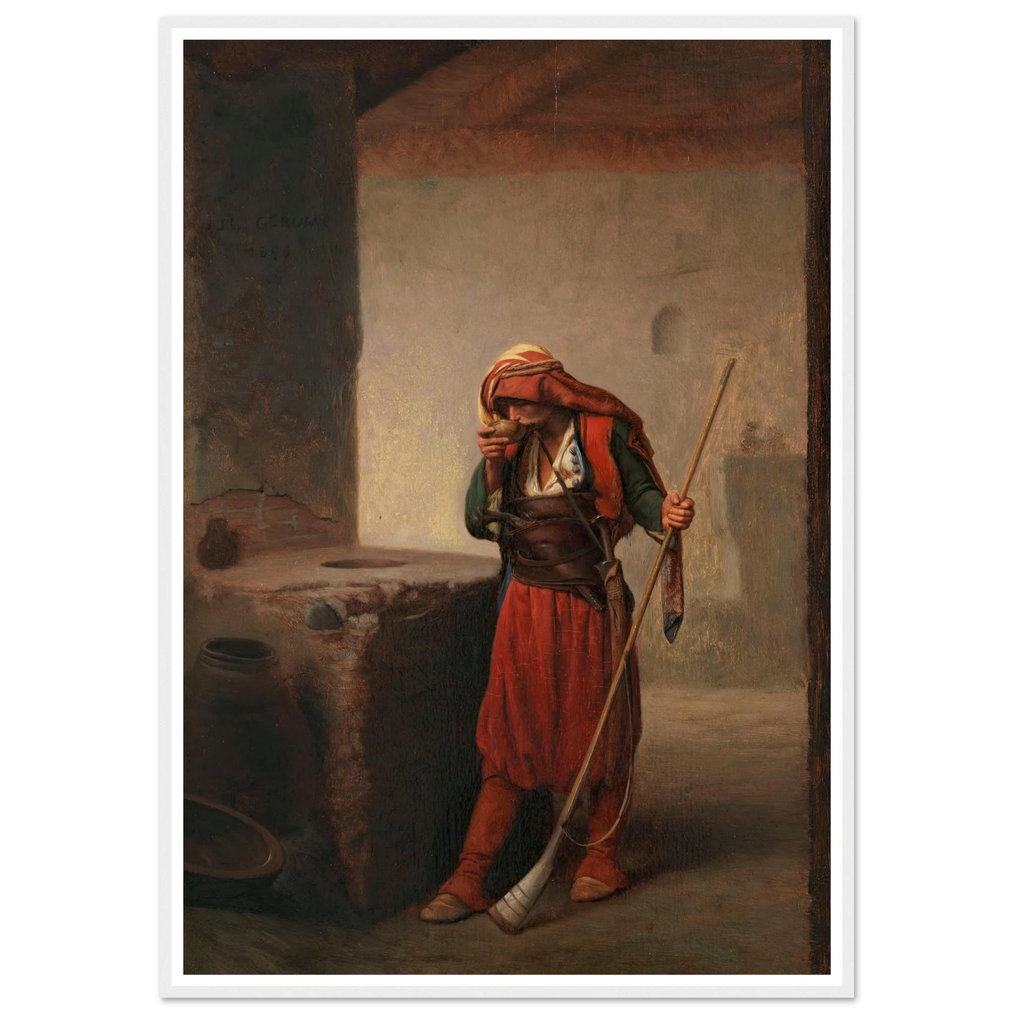 Arnaute buvant (1856) Art Print | Jean Leon Gerome - Framed Poster - 30x40 cm / 12x16″ - Black frame