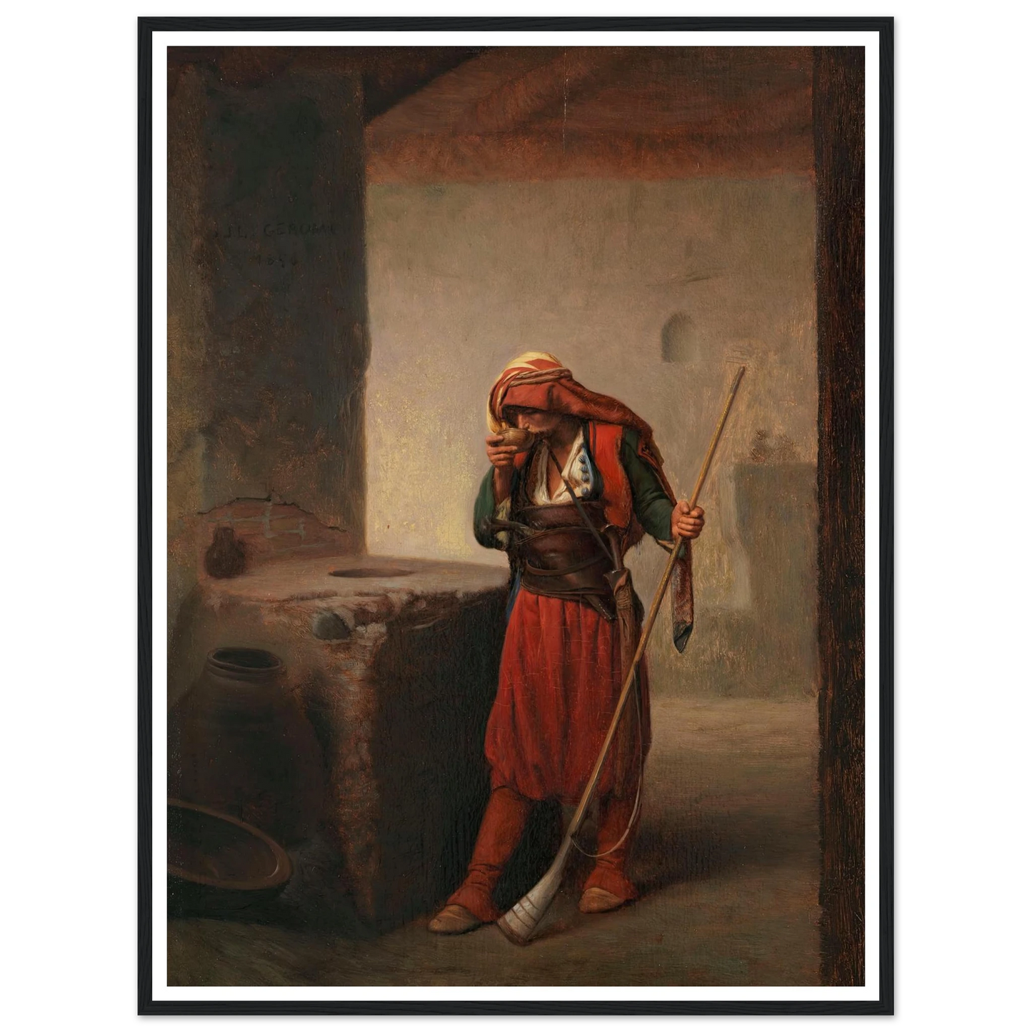 Arnaute buvant (1856) Art Print | Jean Leon Gerome - Framed Poster - 30x40 cm / 12x16″ - Black frame