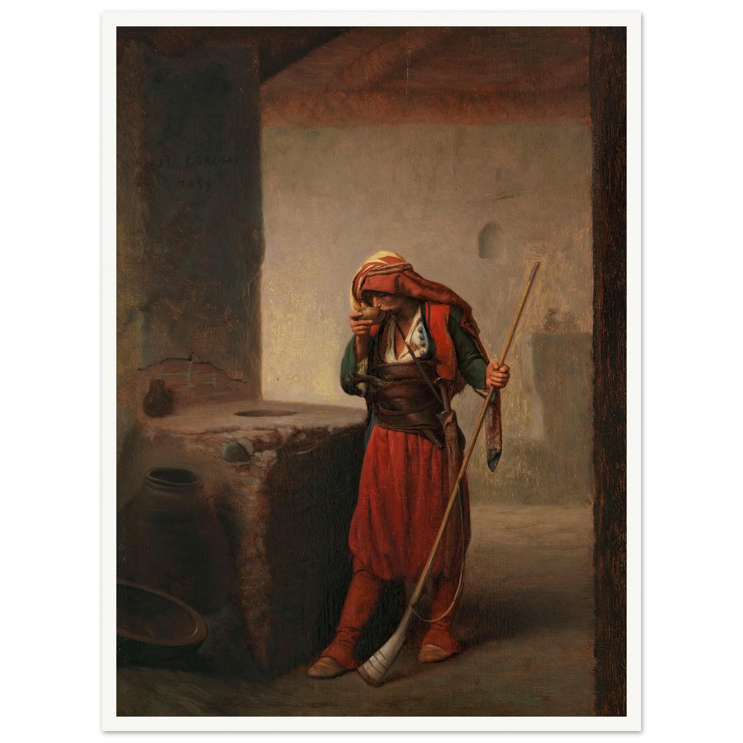 Arnaute buvant (1856) Art Print | Jean Leon Gerome - Framed Poster - 30x40 cm / 12x16″ - Black frame