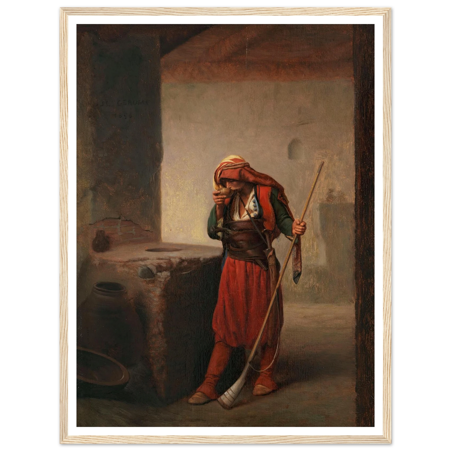 Arnaute buvant (1856) Art Print | Jean Leon Gerome - Framed Poster - 30x40 cm / 12x16″ - Black frame