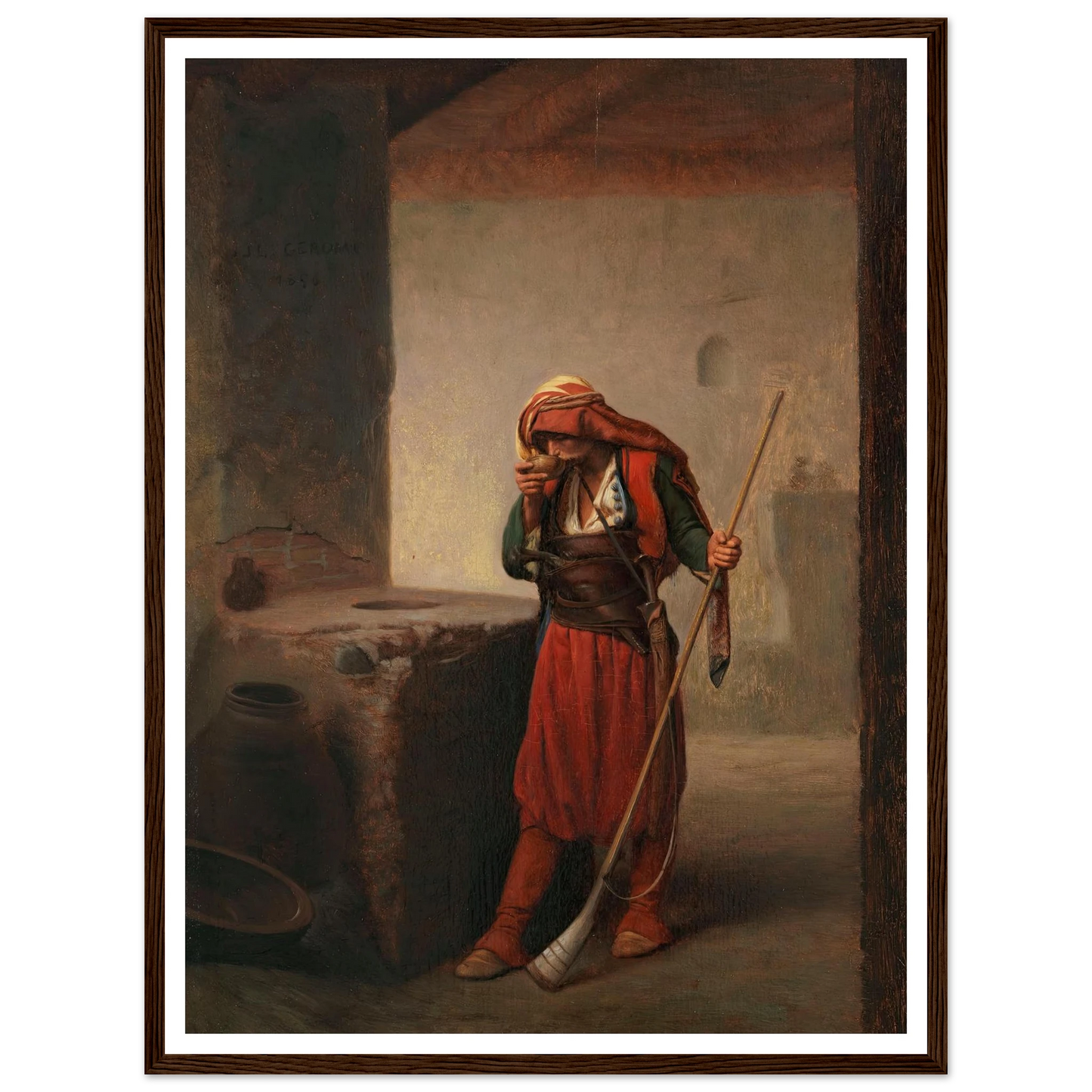 Arnaute buvant (1856) Art Print | Jean Leon Gerome - Framed Poster - 30x40 cm / 12x16″ - Black frame