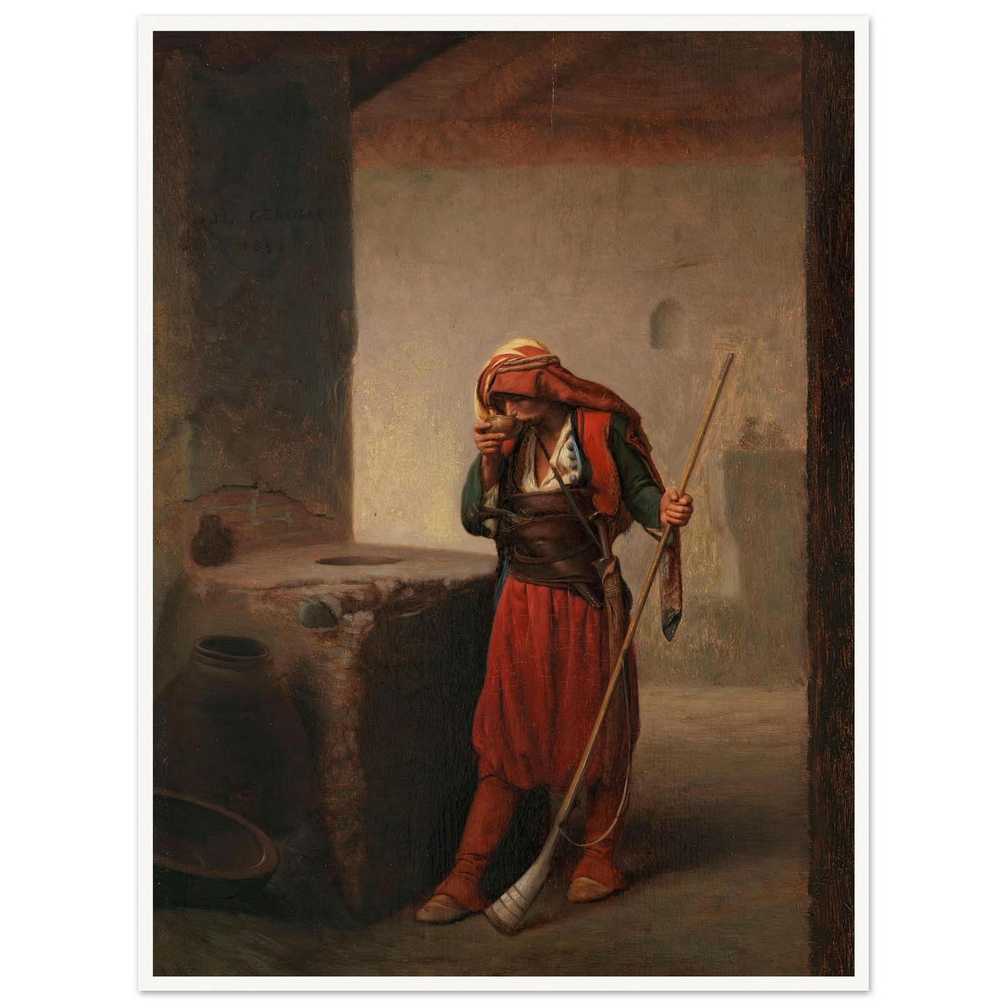 Arnaute buvant (1856) Art Print | Jean Leon Gerome - Framed Poster - 30x40 cm / 12x16″ - Black frame
