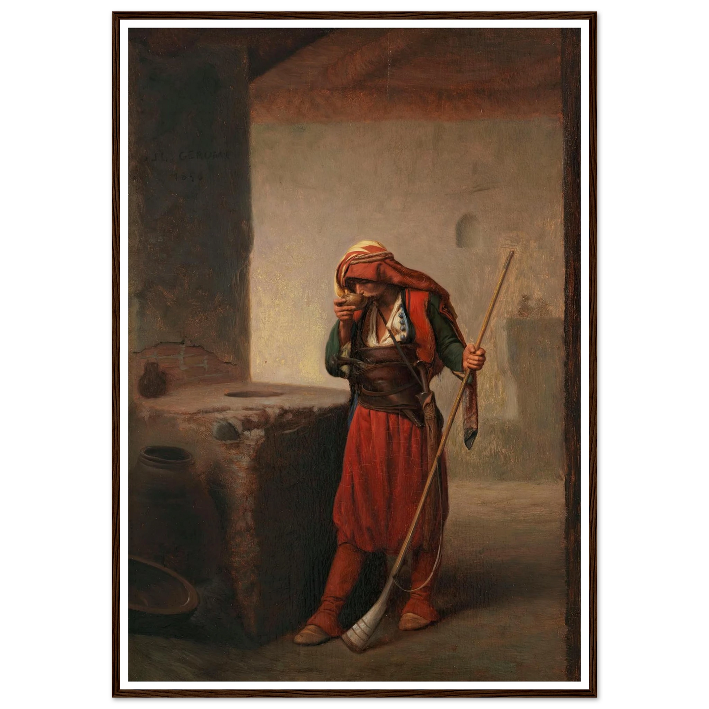 Arnaute buvant (1856) Art Print | Jean Leon Gerome - Framed Poster - 30x40 cm / 12x16″ - Black frame