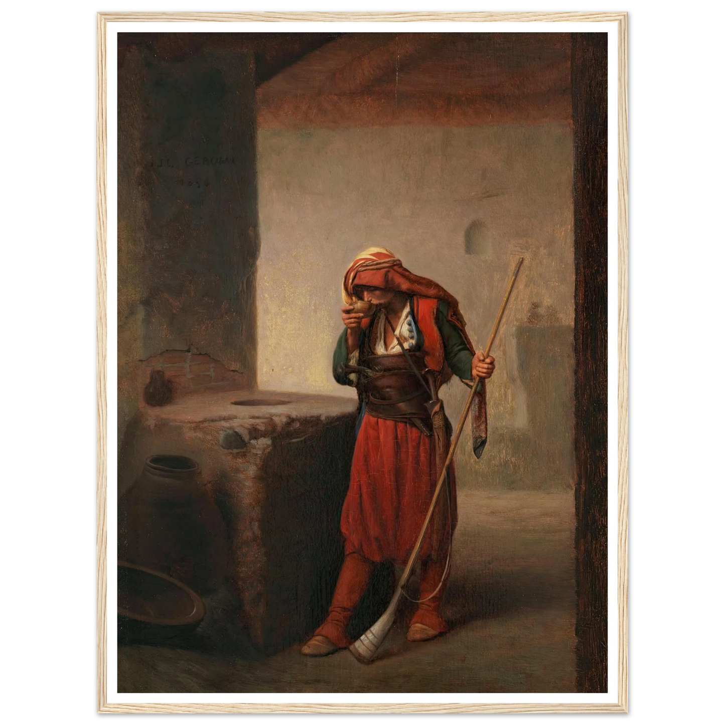 Arnaute buvant (1856) Art Print | Jean Leon Gerome - Framed Poster - 30x40 cm / 12x16″ - Black frame