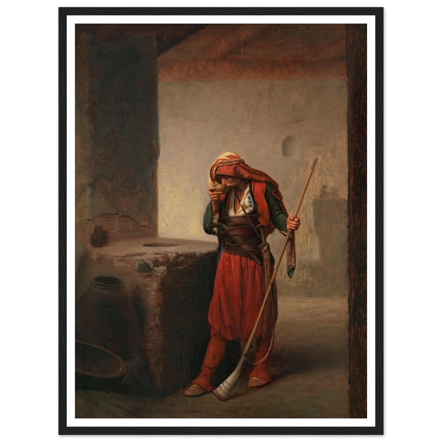 Arnaute buvant (1856) Art Print | Jean Leon Gerome - Framed Poster - 30x40 cm / 12x16″ - Black frame