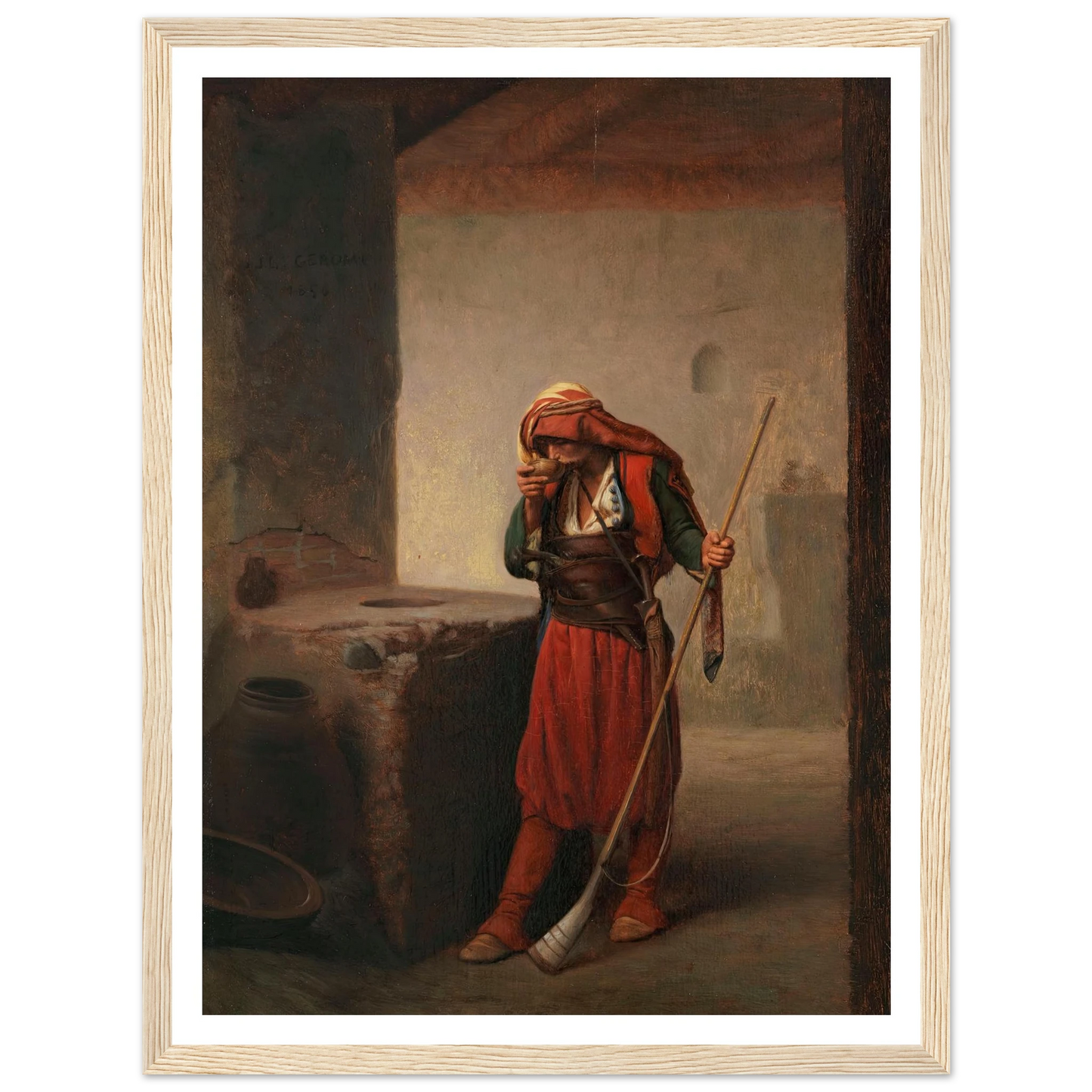 Arnaute buvant (1856) Art Print | Jean Leon Gerome - Framed Poster - 30x40 cm / 12x16″ - Black frame