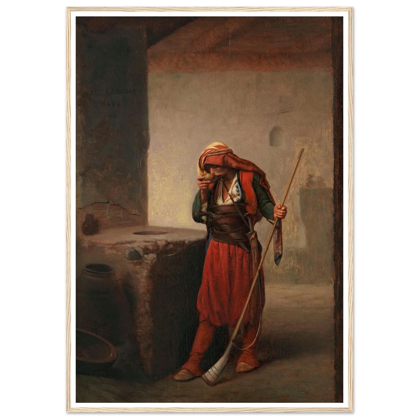 Arnaute buvant (1856) Art Print | Jean Leon Gerome - Framed Poster - 30x40 cm / 12x16″ - Black frame