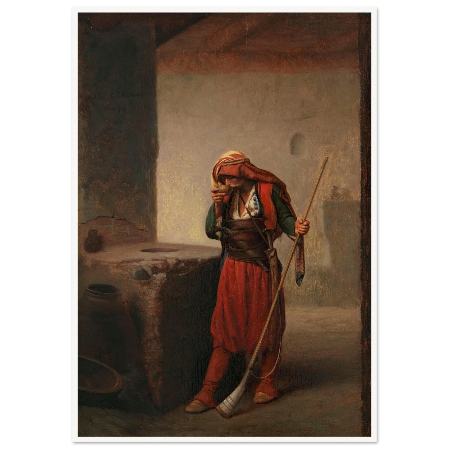 Arnaute buvant (1856) Art Print | Jean Leon Gerome - Framed Poster - 30x40 cm / 12x16″ - Black frame