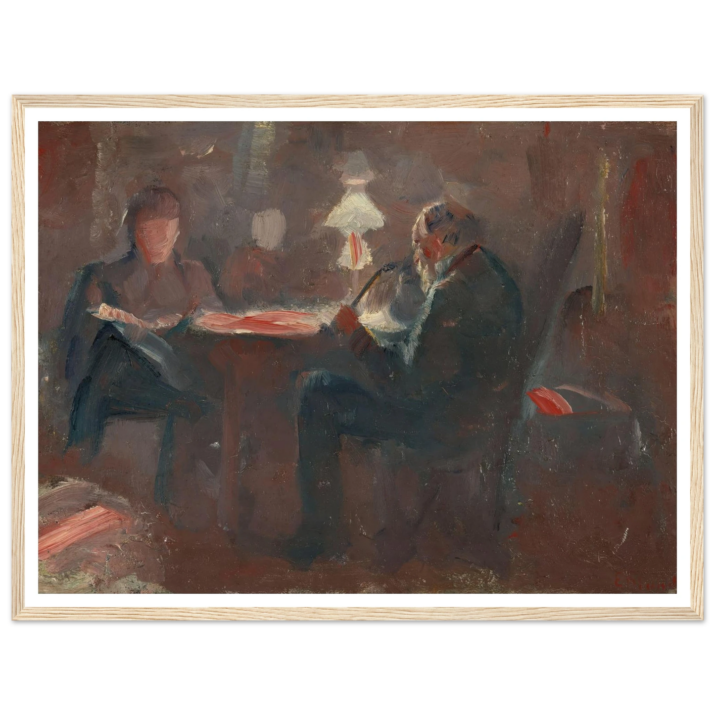 Around the Paraffin Lamp (1883) Art Print | Edvard Munch - Framed Poster - 30x40 cm / 12x16″ - Black frame