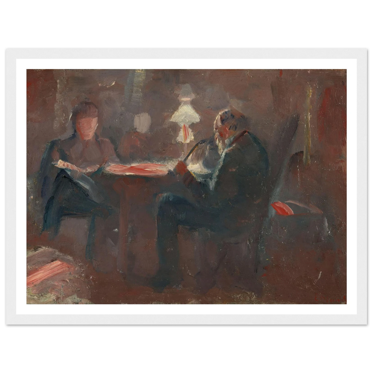 Around the Paraffin Lamp (1883) Art Print | Edvard Munch - Framed Poster - 30x40 cm / 12x16″ - Black frame