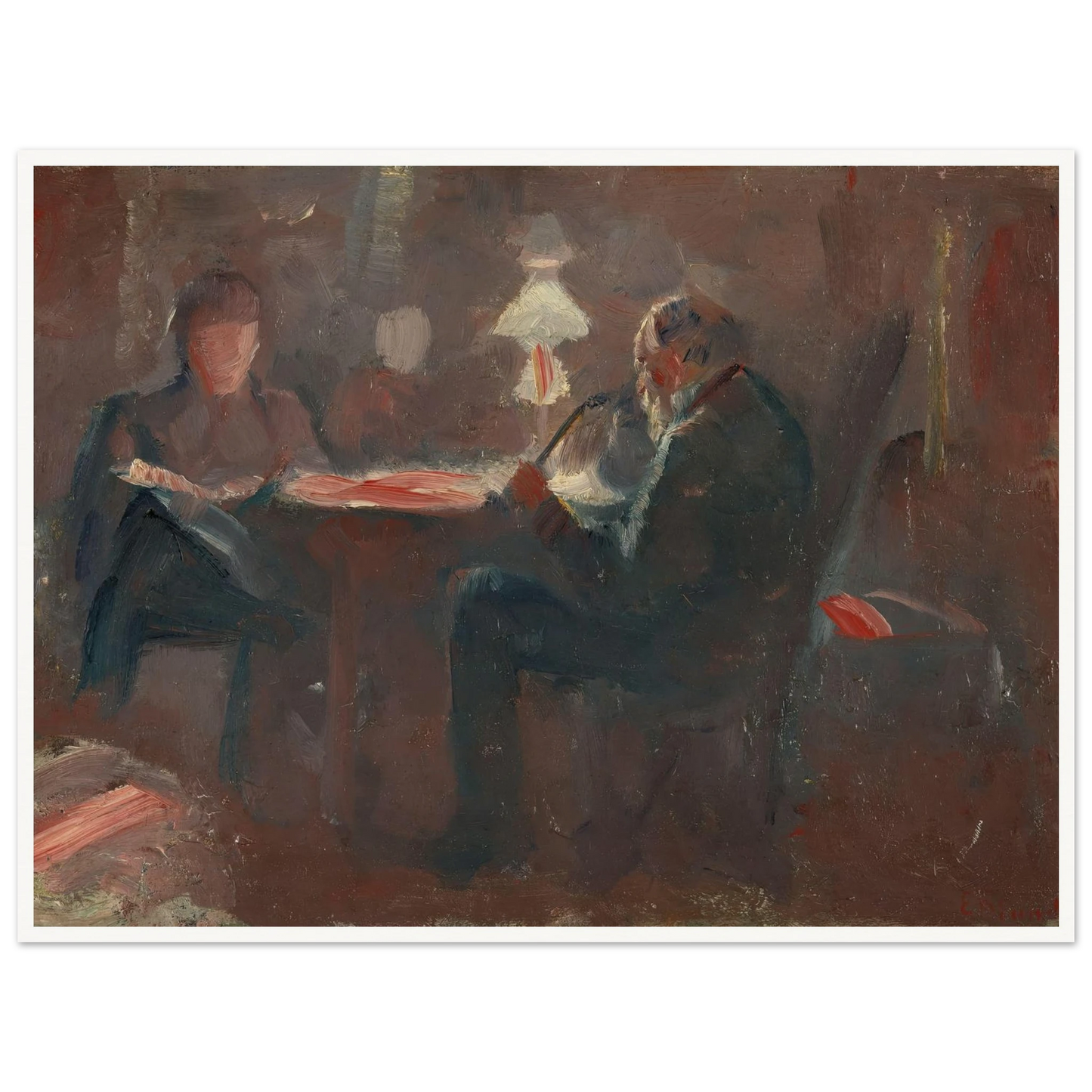 Around the Paraffin Lamp (1883) Art Print | Edvard Munch - Framed Poster - 30x40 cm / 12x16″ - Black frame