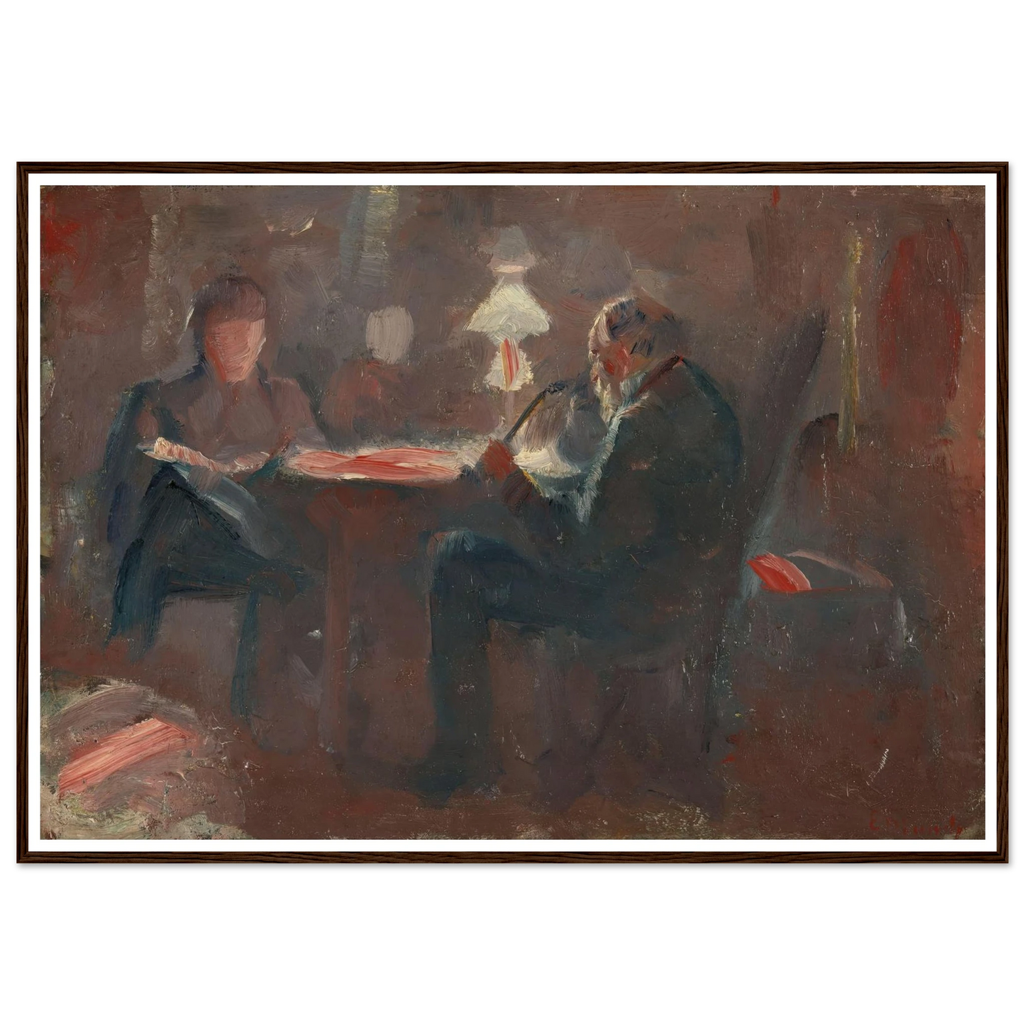 Around the Paraffin Lamp (1883) Art Print | Edvard Munch - Framed Poster - 30x40 cm / 12x16″ - Black frame