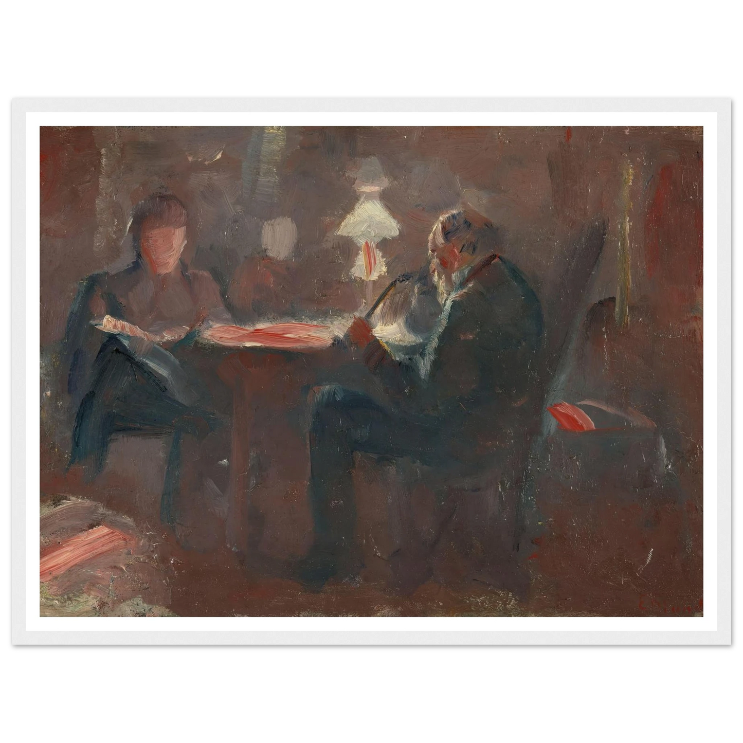 Around the Paraffin Lamp (1883) Art Print | Edvard Munch - Framed Poster - 30x40 cm / 12x16″ - Black frame