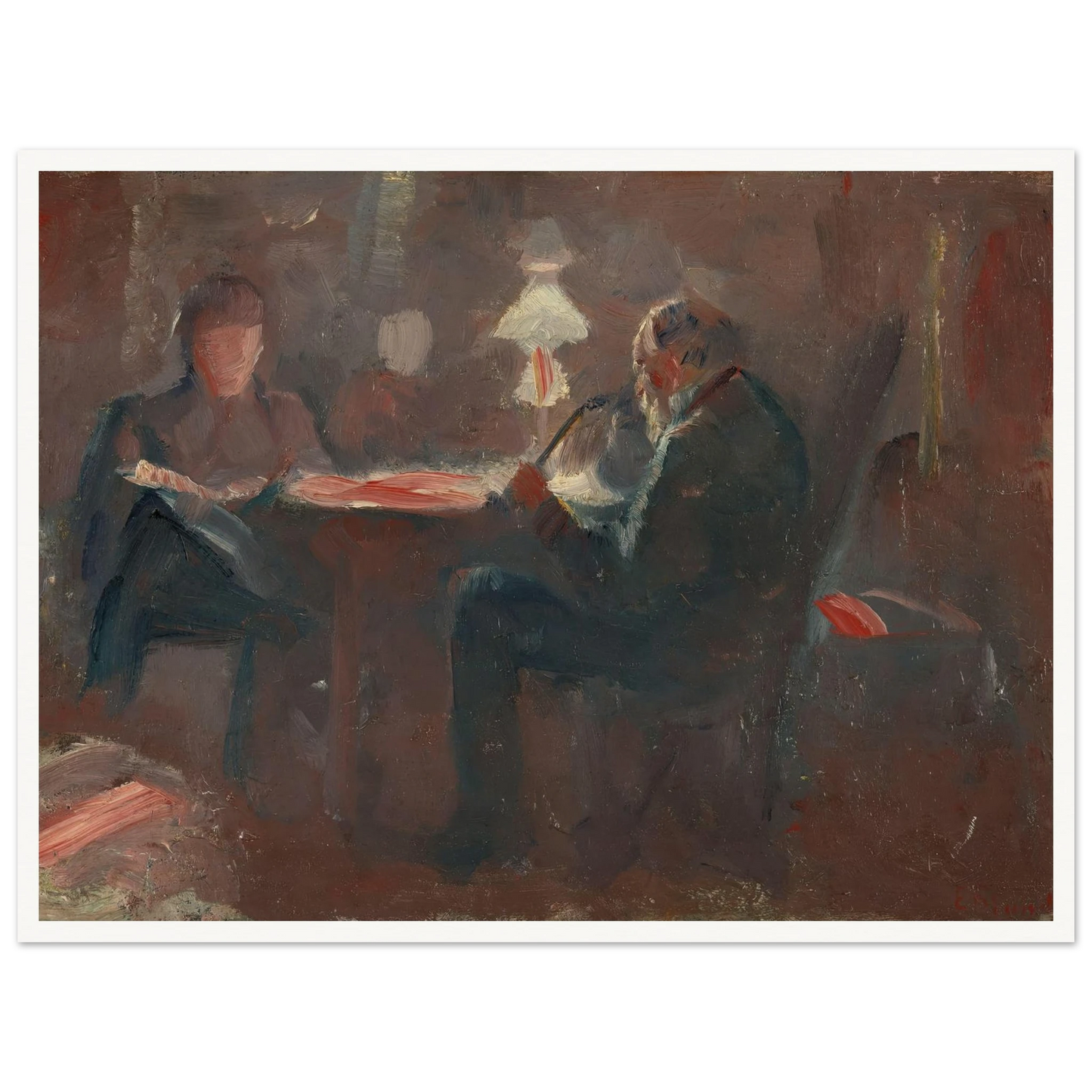 Around the Paraffin Lamp (1883) Art Print | Edvard Munch - Framed Poster - 30x40 cm / 12x16″ - Black frame