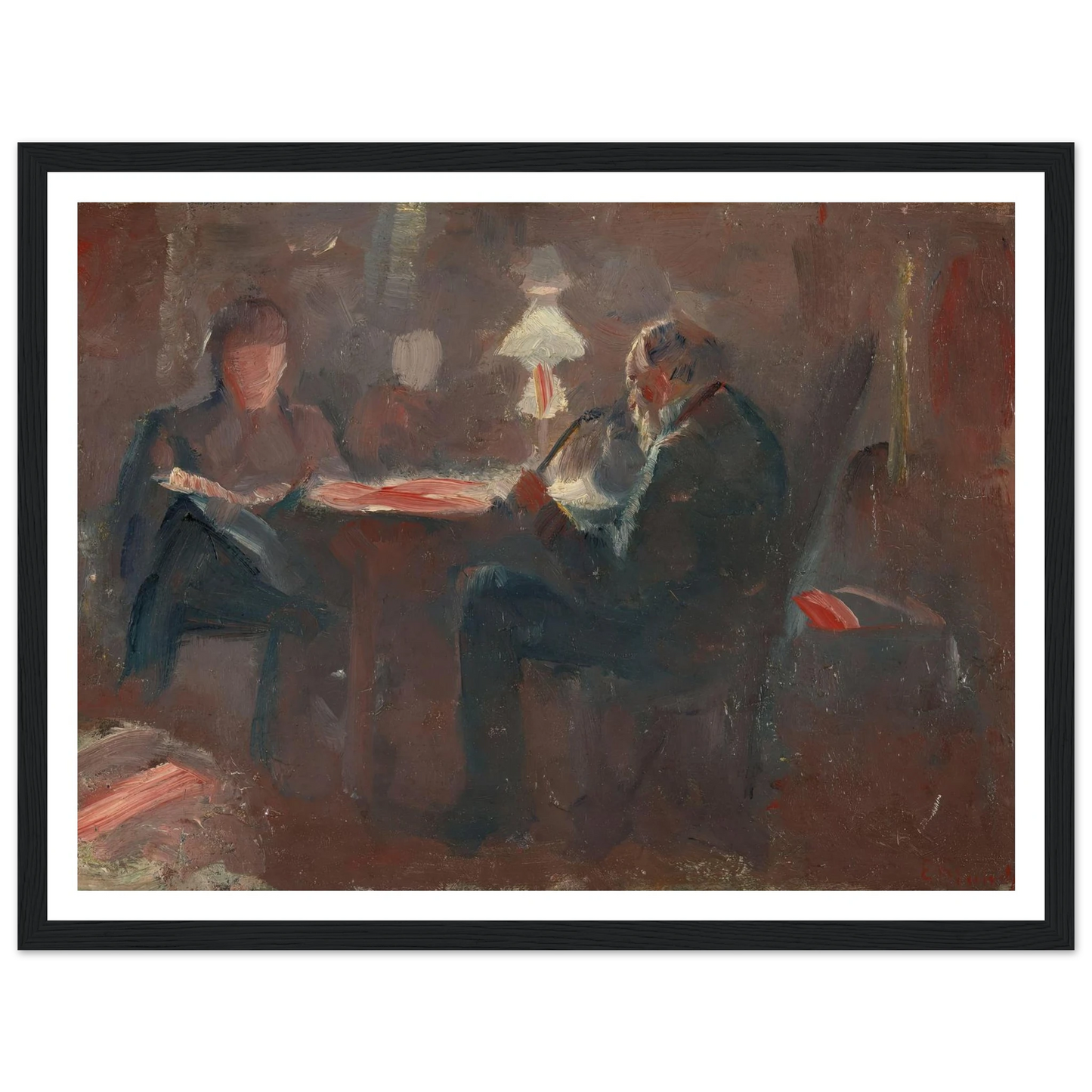 Around the Paraffin Lamp (1883) Art Print | Edvard Munch - Framed Poster - 30x40 cm / 12x16″ - Black frame
