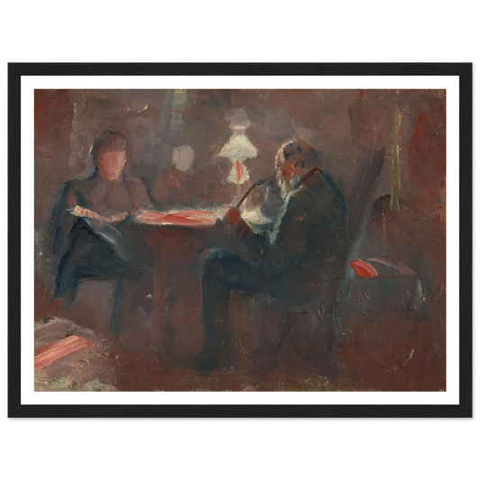 Around the Paraffin Lamp (1883) Art Print | Edvard Munch - Framed Poster - 30x40 cm / 12x16″ - Black frame