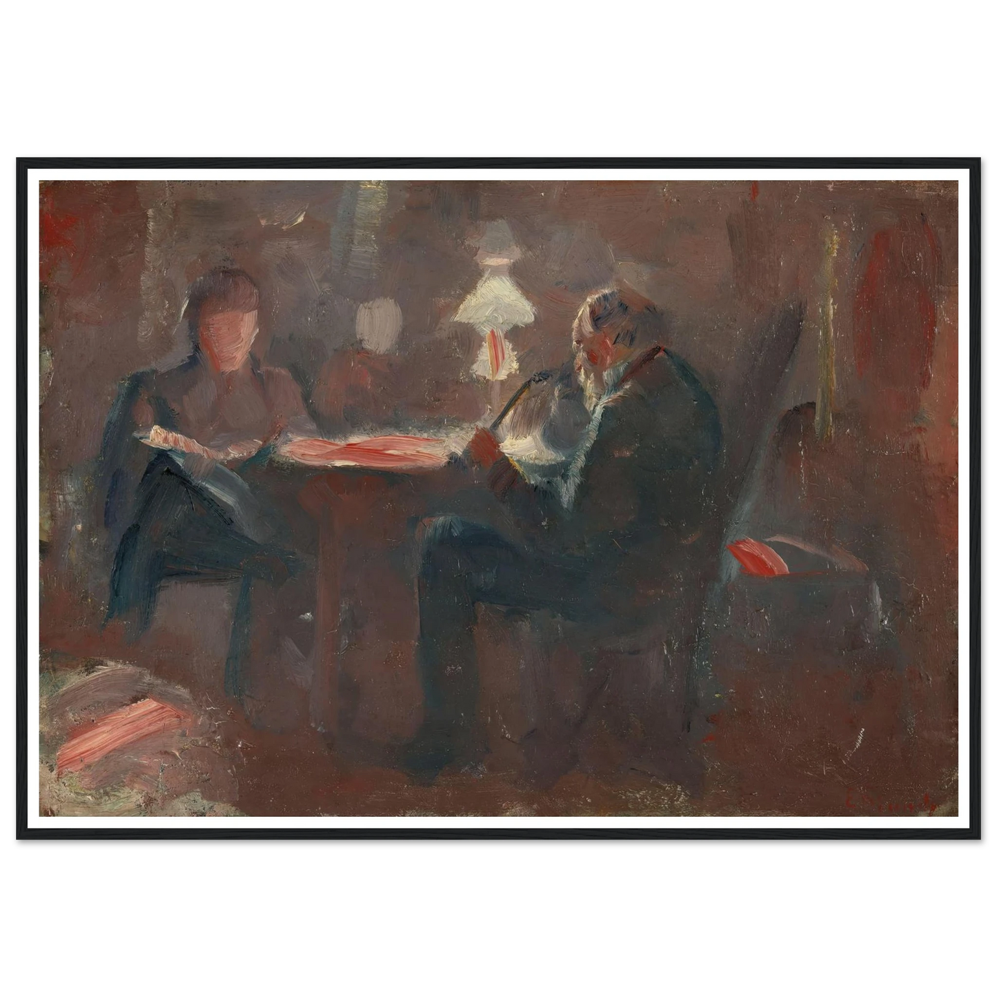 Around the Paraffin Lamp (1883) Art Print | Edvard Munch - Framed Poster - 30x40 cm / 12x16″ - Black frame