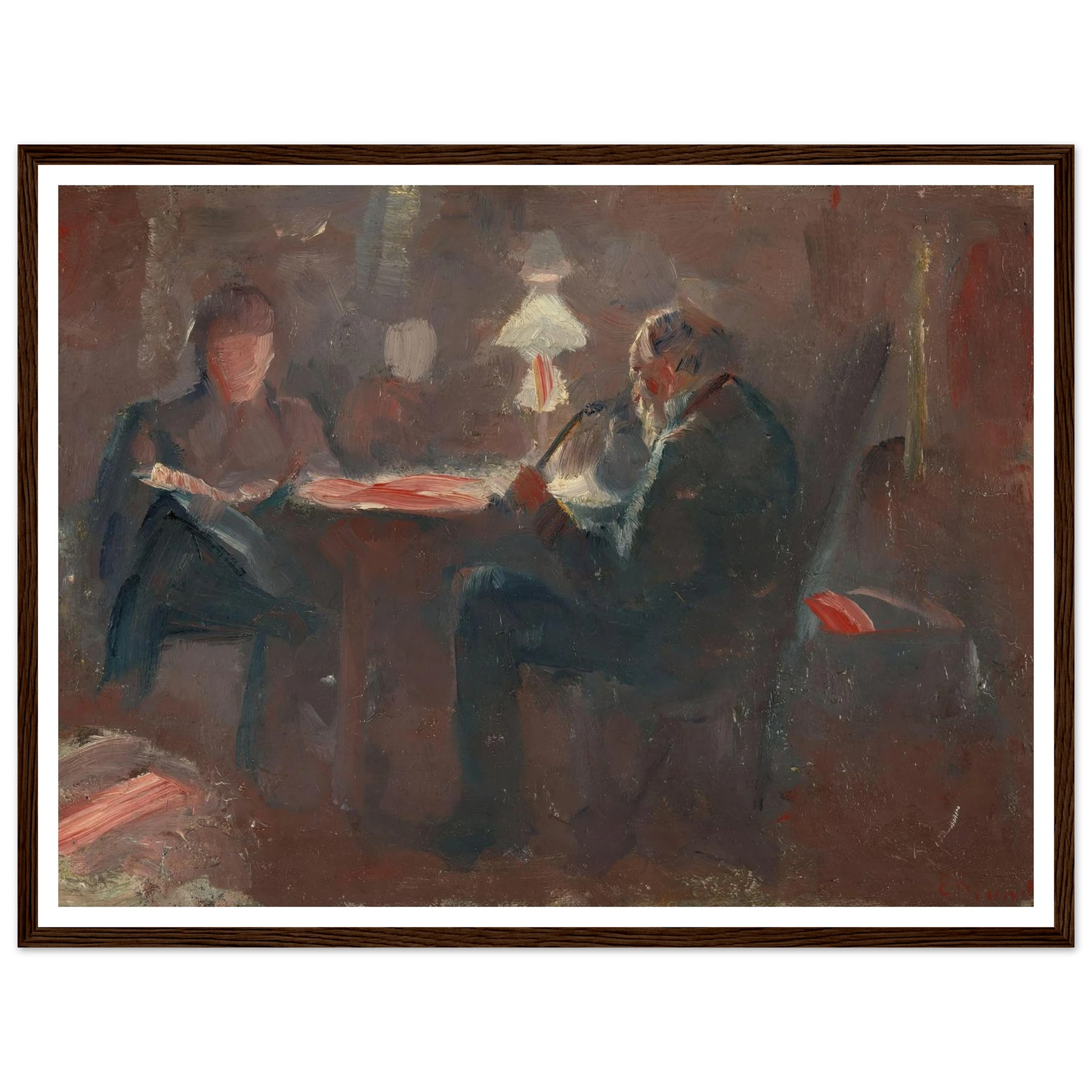 Around the Paraffin Lamp (1883) Art Print | Edvard Munch - Framed Poster - 30x40 cm / 12x16″ - Black frame