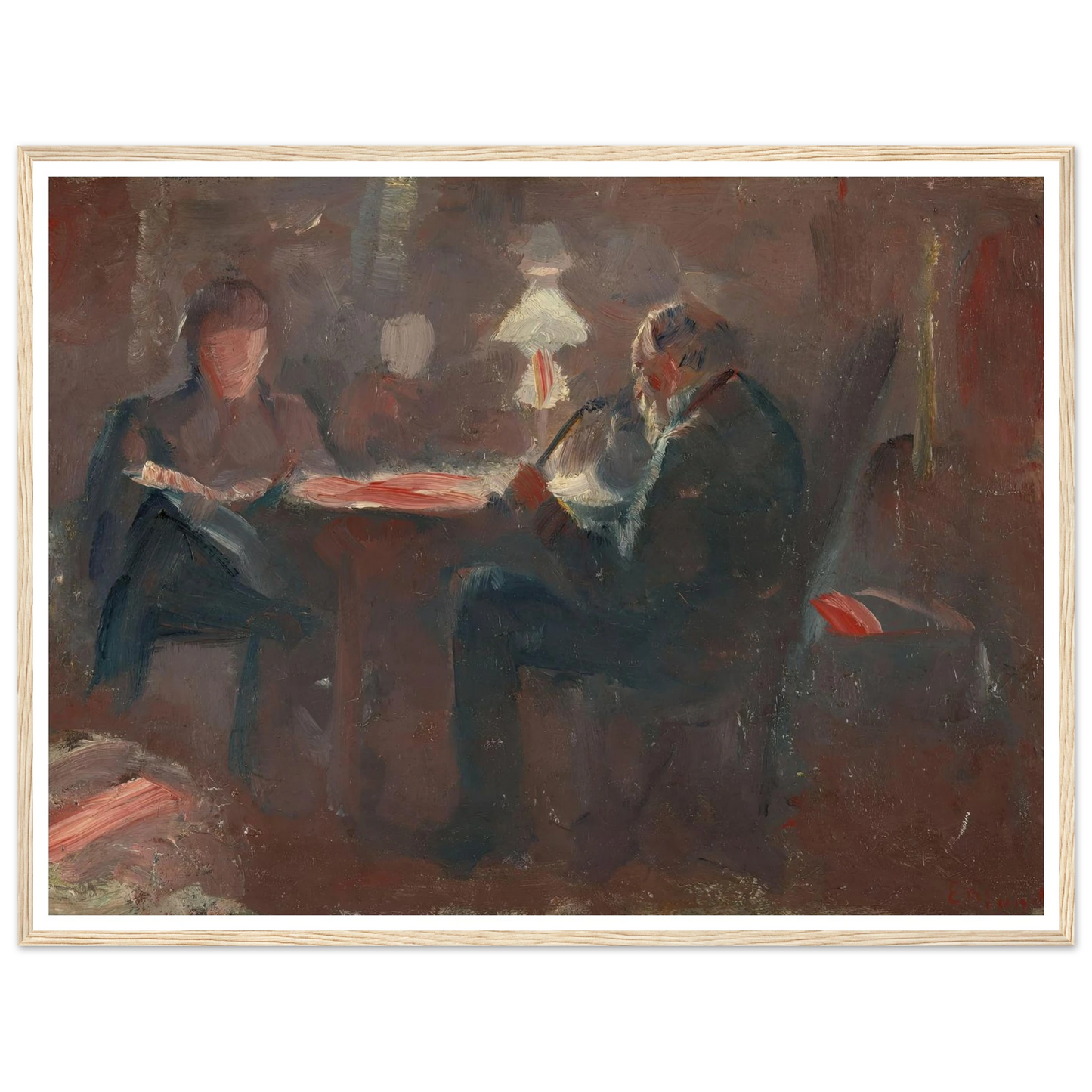 Around the Paraffin Lamp (1883) Art Print | Edvard Munch - Framed Poster - 30x40 cm / 12x16″ - Black frame