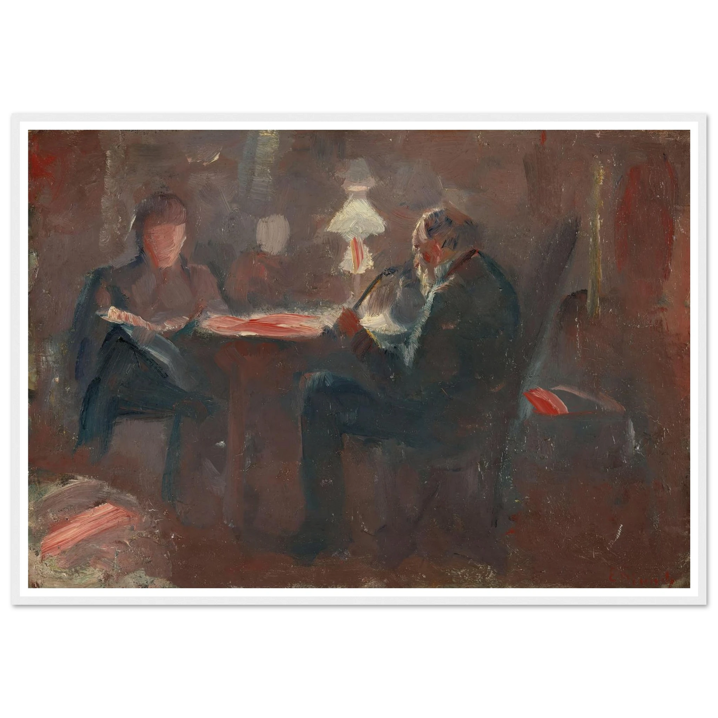 Around the Paraffin Lamp (1883) Art Print | Edvard Munch - Framed Poster - 30x40 cm / 12x16″ - Black frame