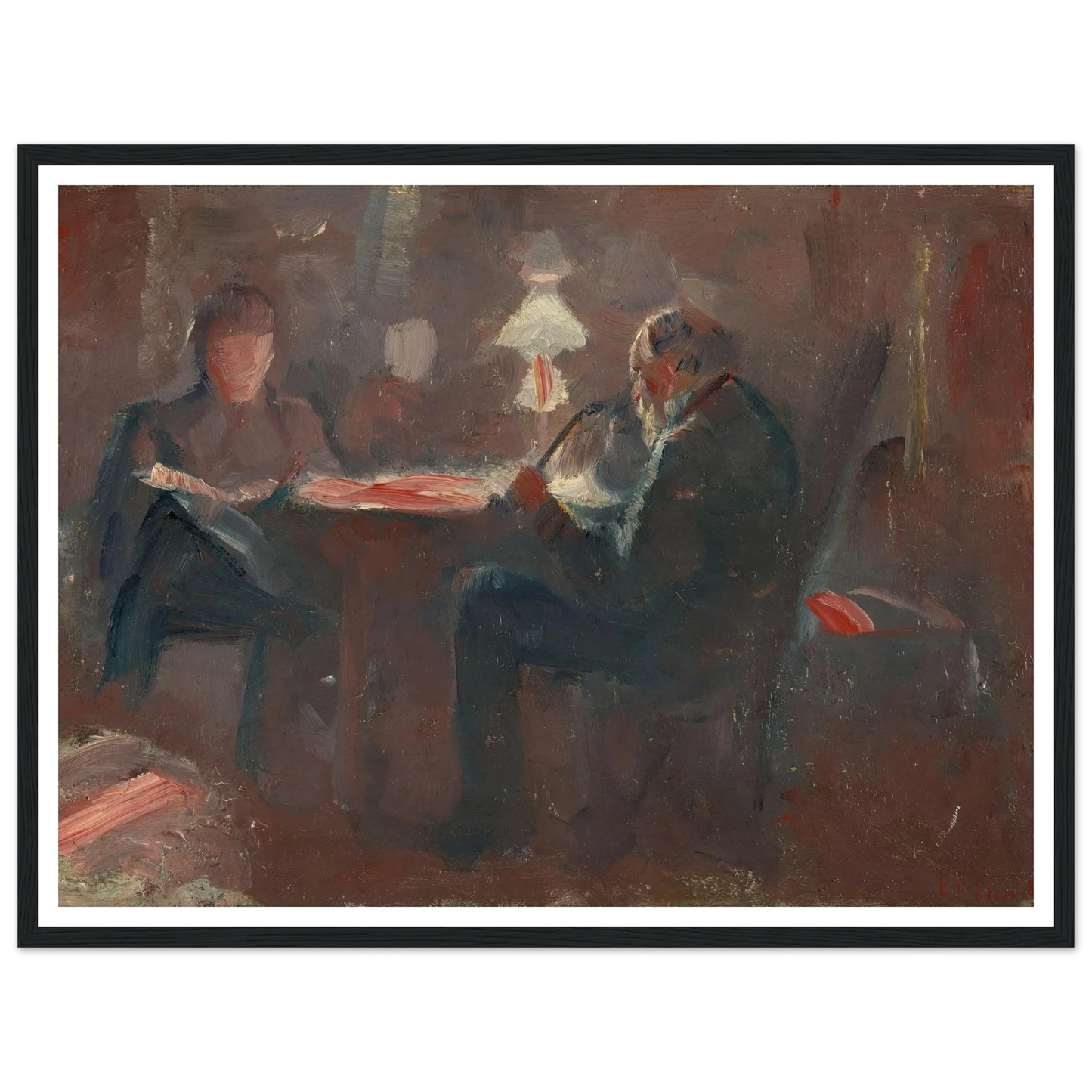 Around the Paraffin Lamp (1883) Art Print | Edvard Munch - Framed Poster - 30x40 cm / 12x16″ - Black frame