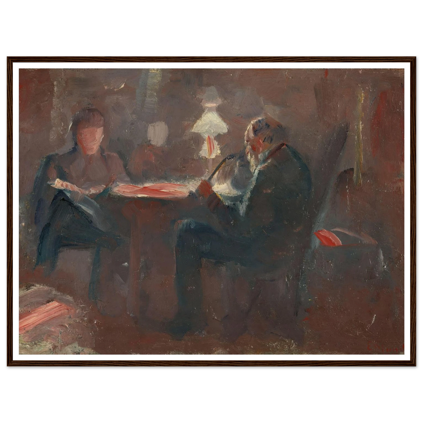 Around the Paraffin Lamp (1883) Art Print | Edvard Munch - Framed Poster - 30x40 cm / 12x16″ - Black frame