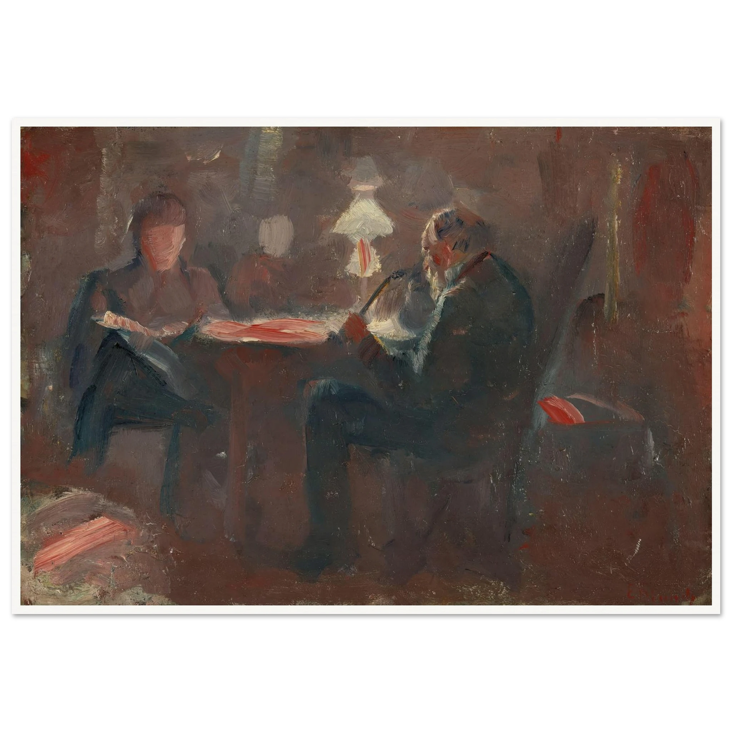 Around the Paraffin Lamp (1883) Art Print | Edvard Munch - Framed Poster - 30x40 cm / 12x16″ - Black frame