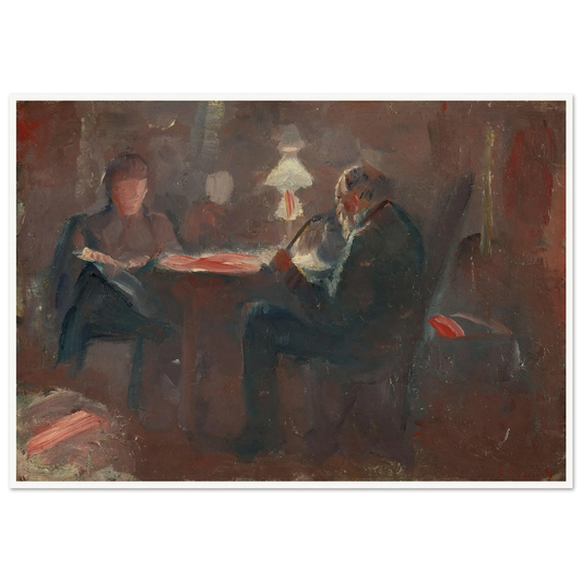 Around the Paraffin Lamp (1883) Art Print | Edvard Munch - Framed Poster - 30x40 cm / 12x16″ - Black frame