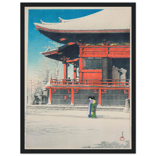 Asakusa kannon no yukibare (Clear weather after snow at Asakusa Kannon Temple) (1926) Art Print | Kawase Hasui - Framed Poster - 30x40 cm / 12x16″ - Black frame