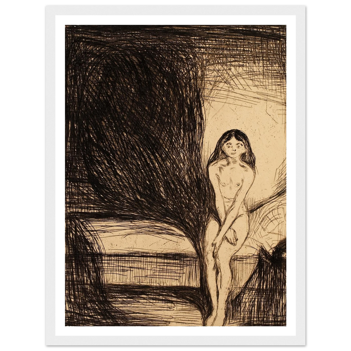 At Night (Puberty) (1986) Art Print | Edvard Munch - Framed Poster - 30x40 cm / 12x16″ - Black frame