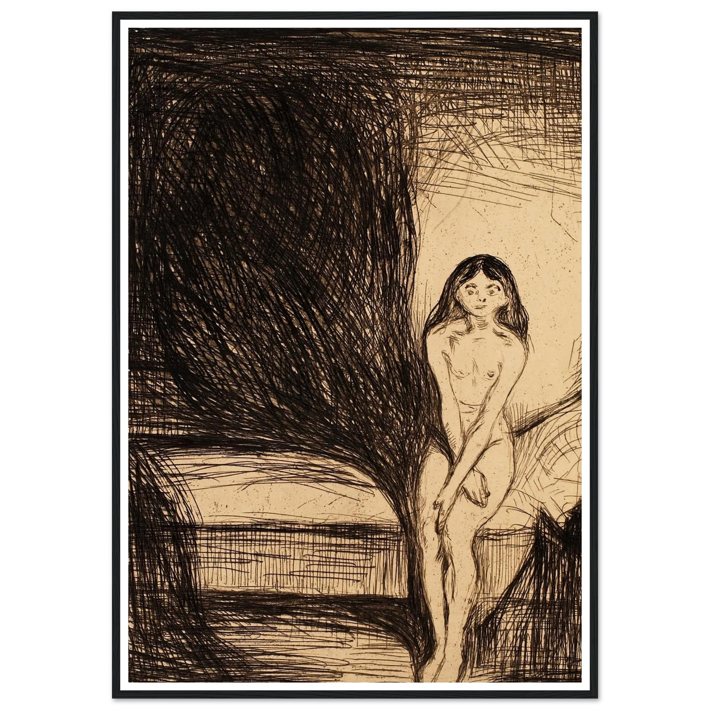 At Night (Puberty) (1986) Art Print | Edvard Munch - Framed Poster - 30x40 cm / 12x16″ - Black frame