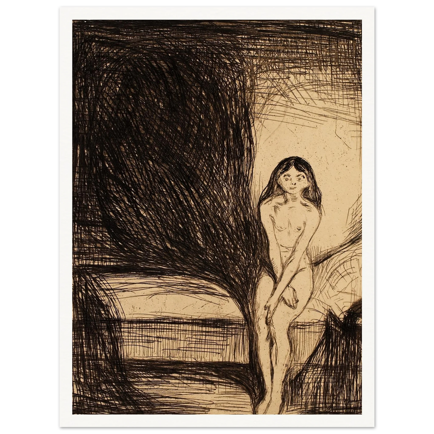At Night (Puberty) (1986) Art Print | Edvard Munch - Framed Poster - 30x40 cm / 12x16″ - Black frame
