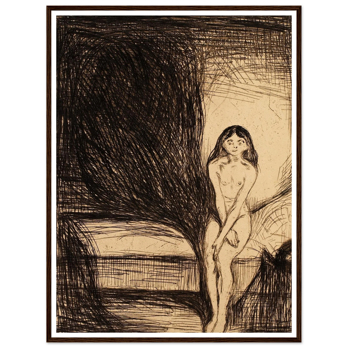 At Night (Puberty) (1986) Art Print | Edvard Munch - Framed Poster - 30x40 cm / 12x16″ - Black frame