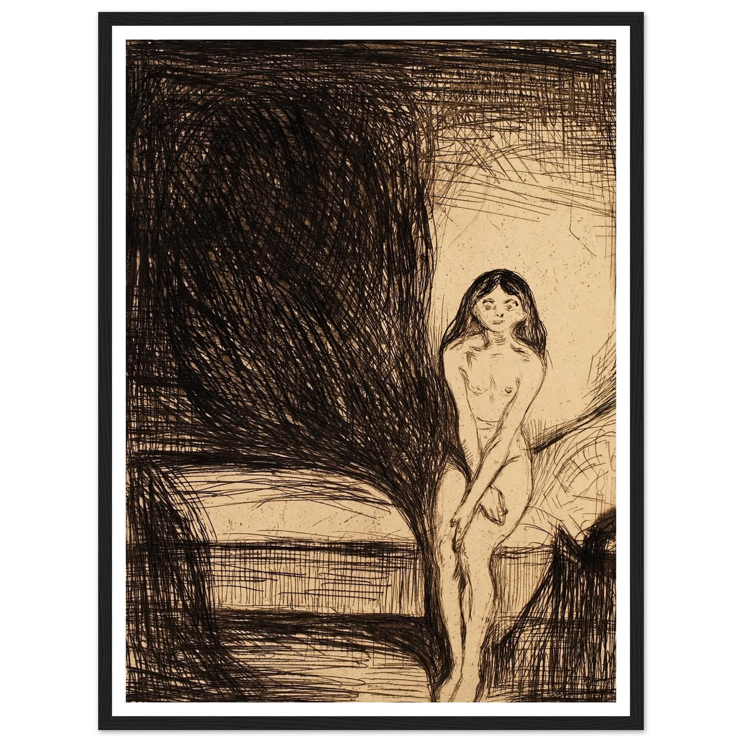 At Night (Puberty) (1986) Art Print | Edvard Munch - Framed Poster - 30x40 cm / 12x16″ - Black frame