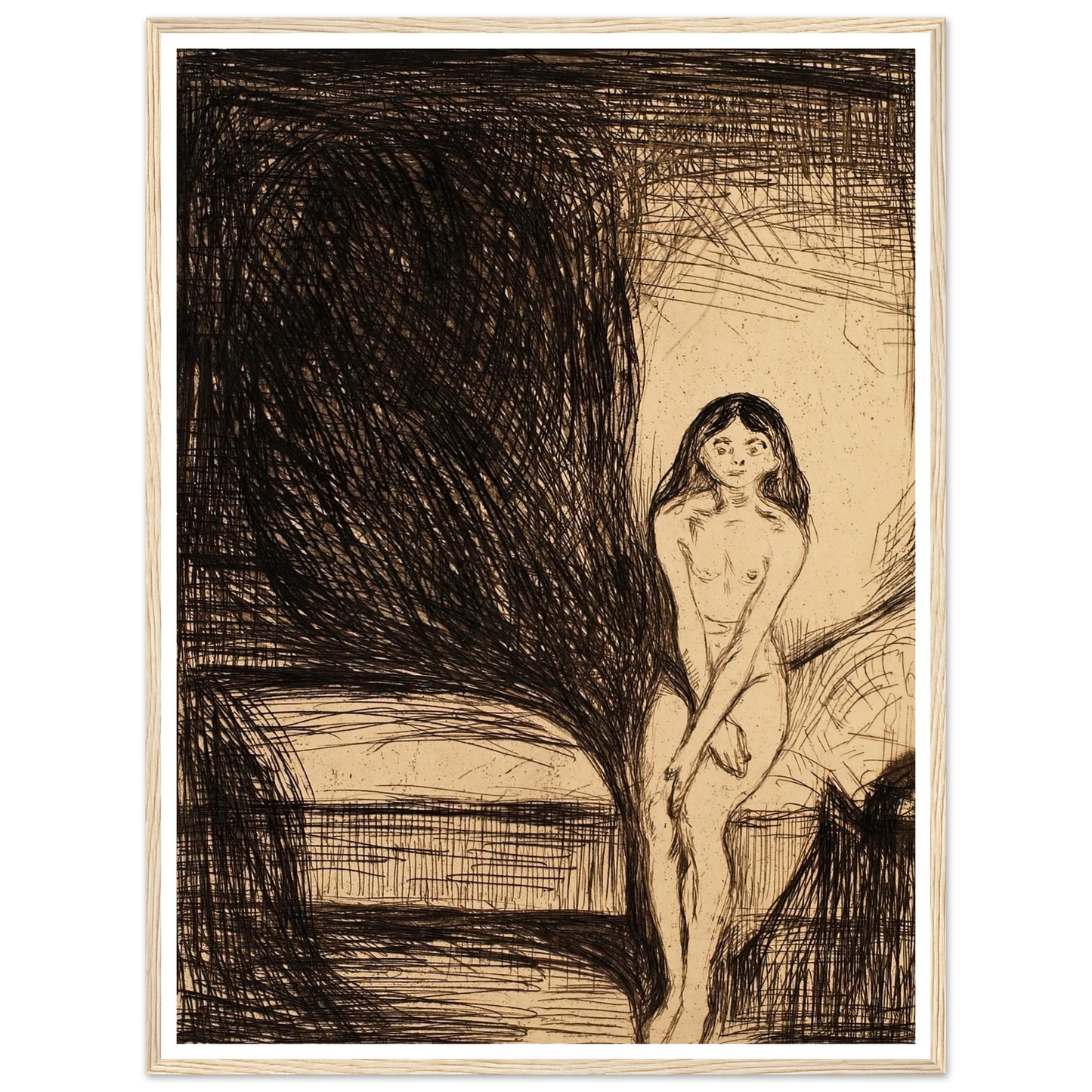 At Night (Puberty) (1986) Art Print | Edvard Munch - Framed Poster - 30x40 cm / 12x16″ - Black frame