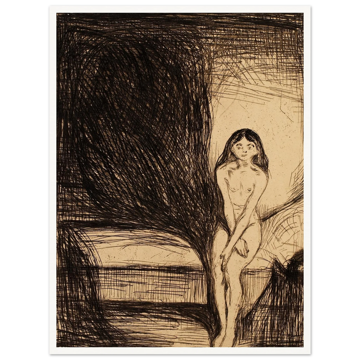 At Night (Puberty) (1986) Art Print | Edvard Munch - Framed Poster - 30x40 cm / 12x16″ - Black frame