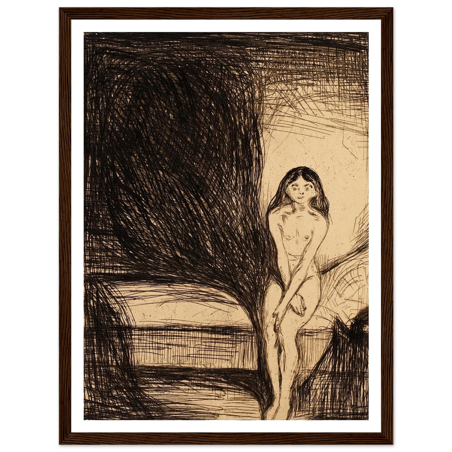 At Night (Puberty) (1986) Art Print | Edvard Munch - Framed Poster - 30x40 cm / 12x16″ - Black frame