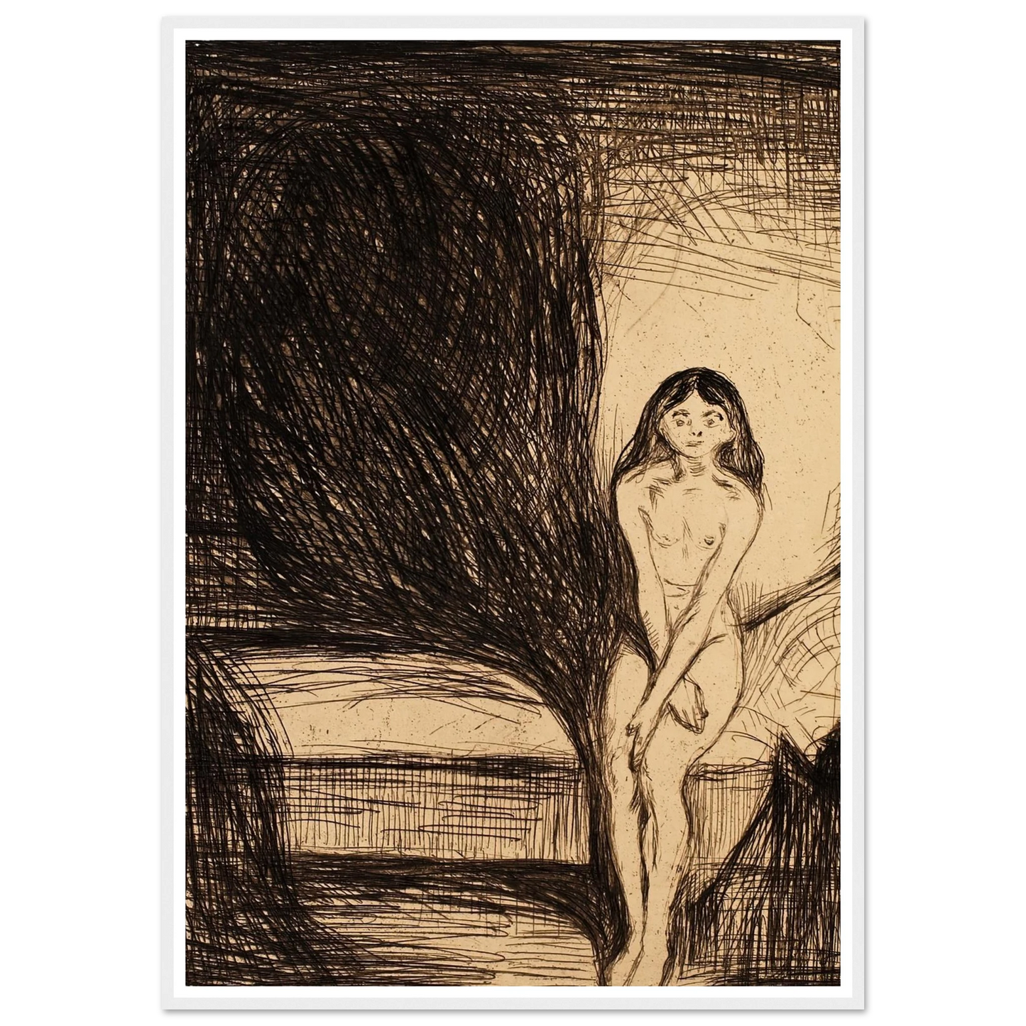 At Night (Puberty) (1986) Art Print | Edvard Munch - Framed Poster - 30x40 cm / 12x16″ - Black frame