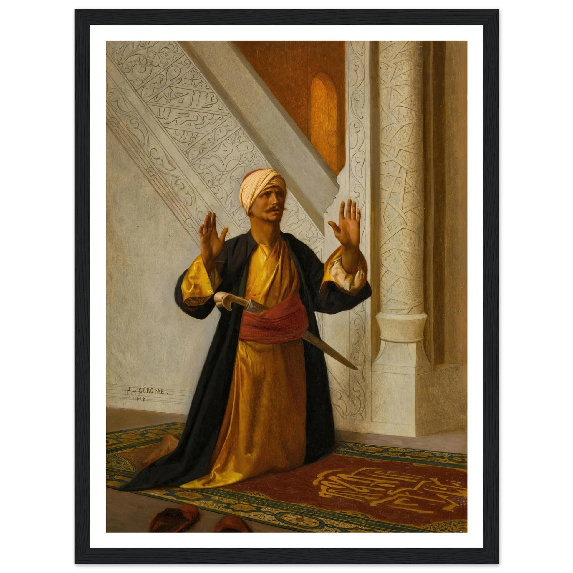 At Prayer (1858) Art Print | Jean Leon Gerome - Framed Poster - 30x40 cm / 12x16″ - Black frame