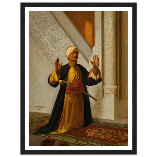 At Prayer (1858) Art Print | Jean Leon Gerome - Framed Poster - 30x40 cm / 12x16″ - Black frame