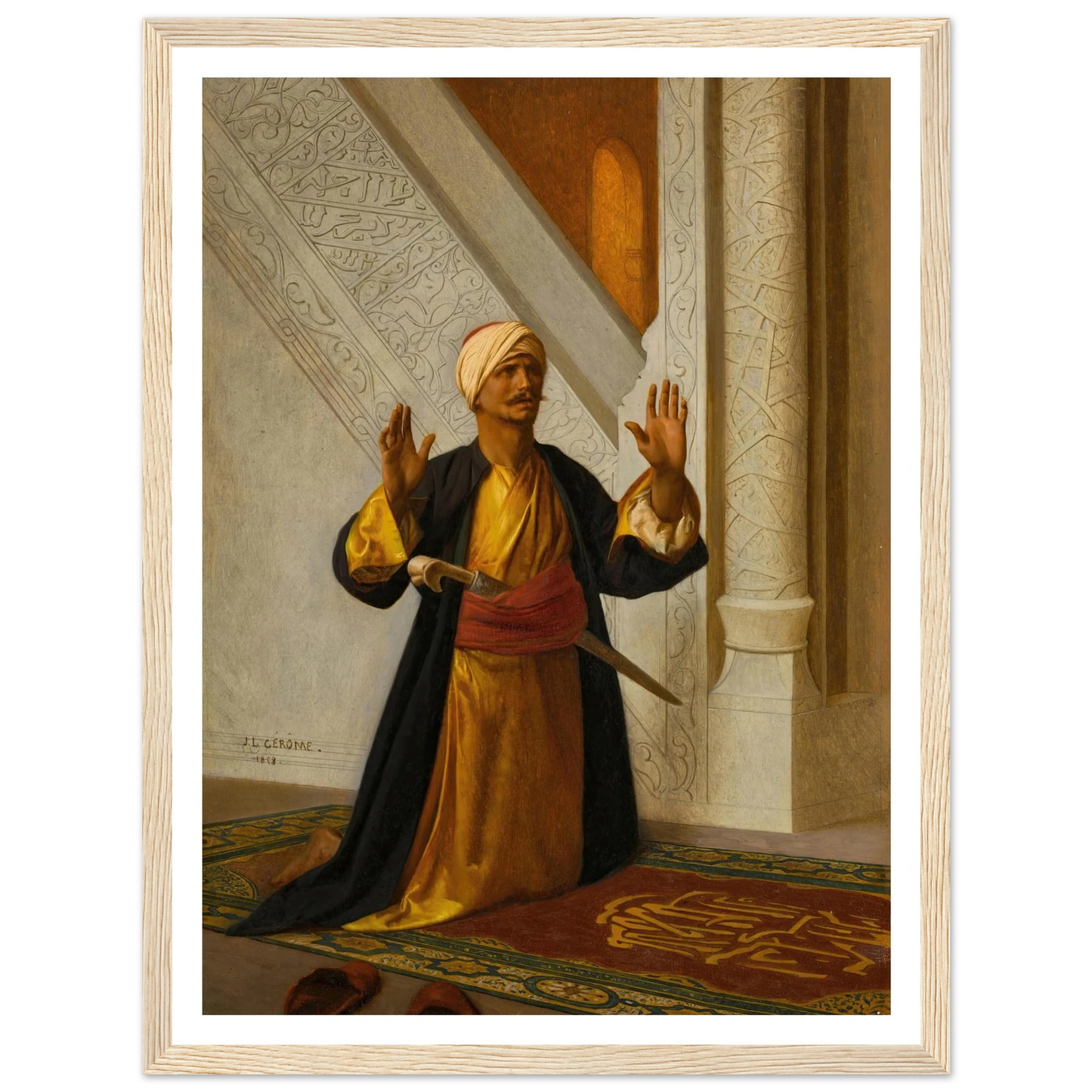 At Prayer (1858) Art Print | Jean Leon Gerome - Framed Poster - 30x40 cm / 12x16″ - Black frame
