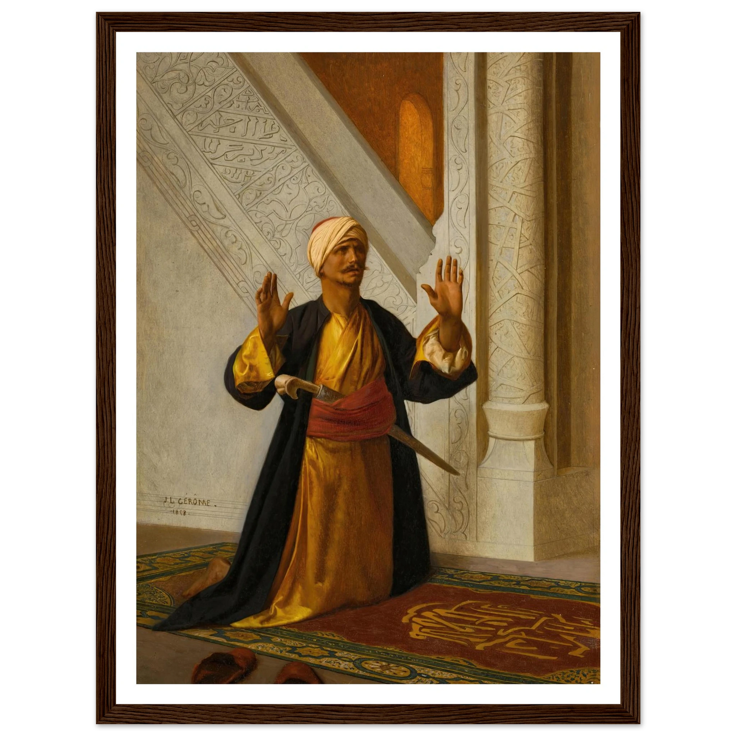 At Prayer (1858) Art Print | Jean Leon Gerome - Framed Poster - 30x40 cm / 12x16″ - Black frame